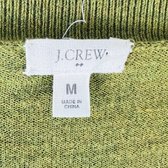 J Crew V Neck Y2K Cardigan Sweater chartreuse w clear Rhinestone Buttons Medium - Picture 2 of 10